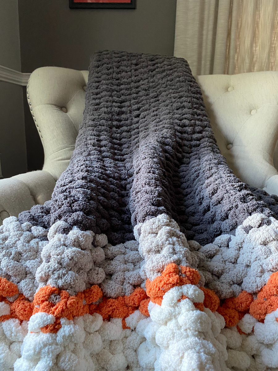 Chunky Knit Blanket  Harvest Orange, Light Gray & Ivory Throw – Hands On  For Homemade