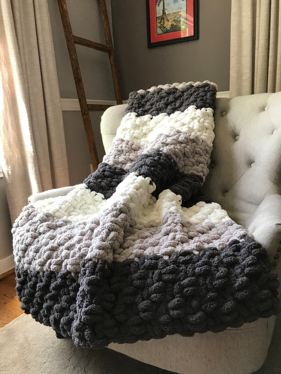 Periwinkle Striped Blanket  Chunky Knit Blanket – Hands On For Homemade