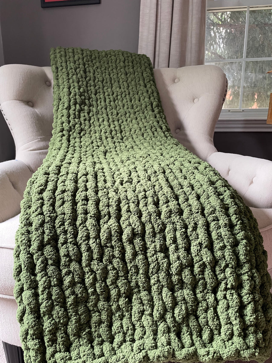 Chunky Knit Blanket -Reversible Hand hotsell Made/Sage