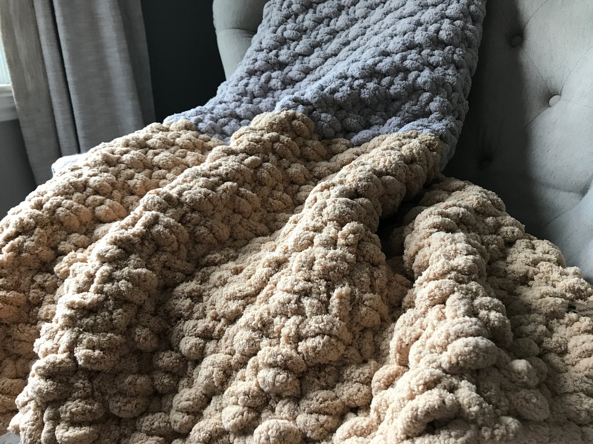 Chunky Knit Blanket  Harvest Orange, Light Gray & Ivory Throw – Hands On  For Homemade