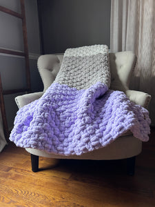 Lilac Striped Chunky Knit Blanket