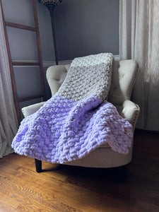 Lilac Striped Chunky Knit Blanket