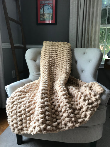 Chunky Knit Blanket | Khaki Knit Couch Throw - Hands On For Homemade