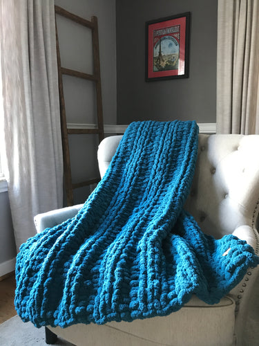 Chunky Knit Blanket | Teal Blue Knit Throw - Hands On For Homemade