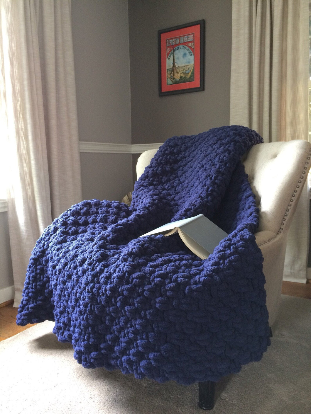 Navy blue knitted online throw